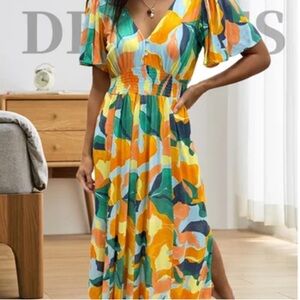Anthropologie Abel The Label | Tropical print vneck Maxi Dress - Backtie- med